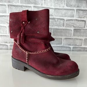 Coolway Burgundy Slouchy Suede Studded Ankle Booties Bohemian Style Spain Sz 10